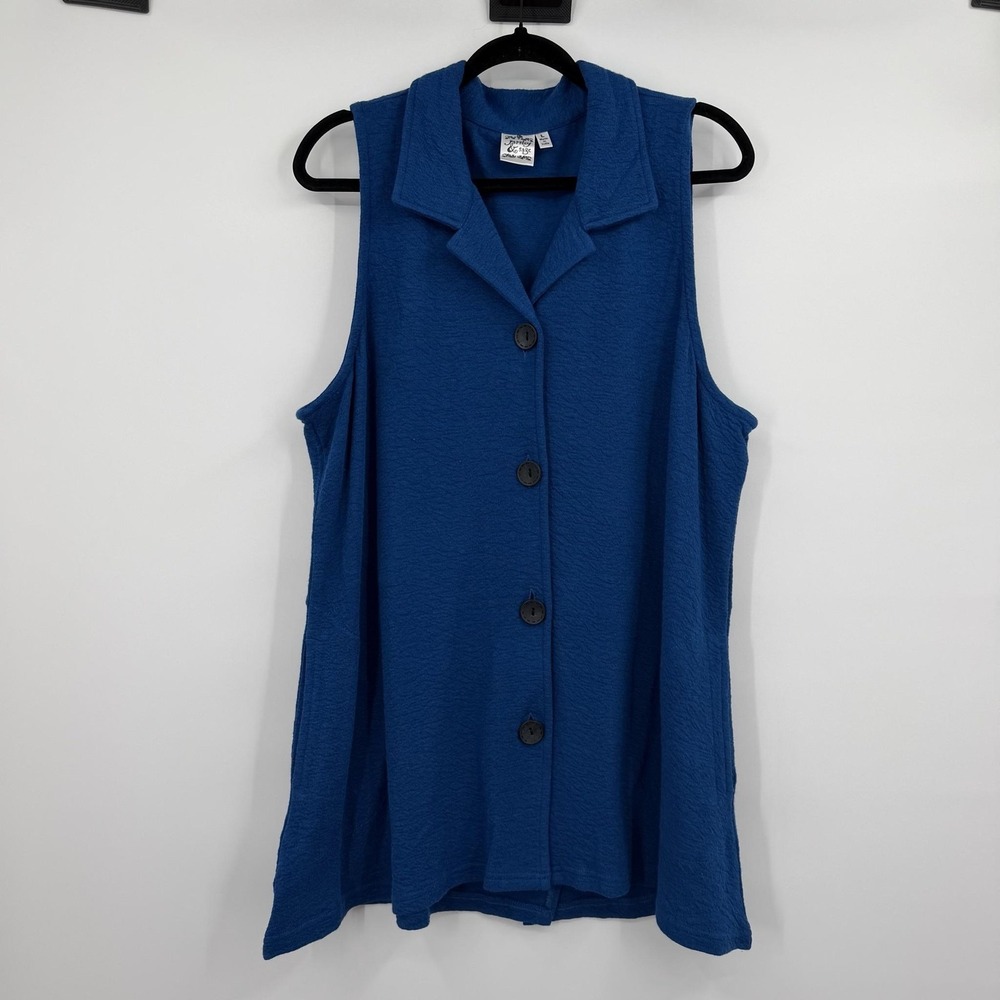 Parsley And Sage Tunic Womens Large Blue Collared Sleeveless Button-Up Stretch